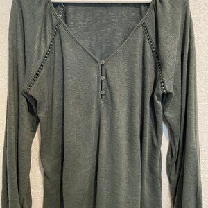 Old Navy Green V-Neck Long Sleeve Top M